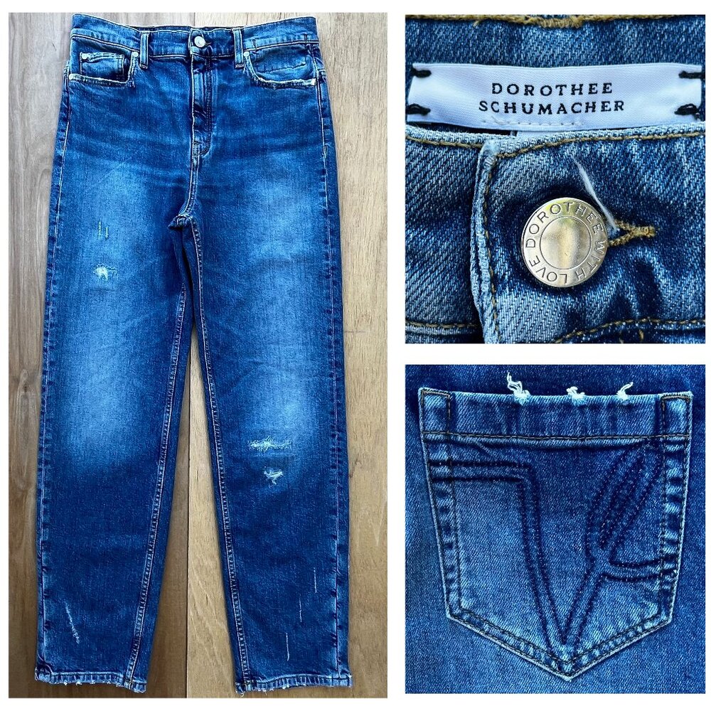 DOROTHEE SCHUMACHER WIDE LEG HIGH RISE JEANS WOMEN’S sz 2 (US 4) 29W Destructed